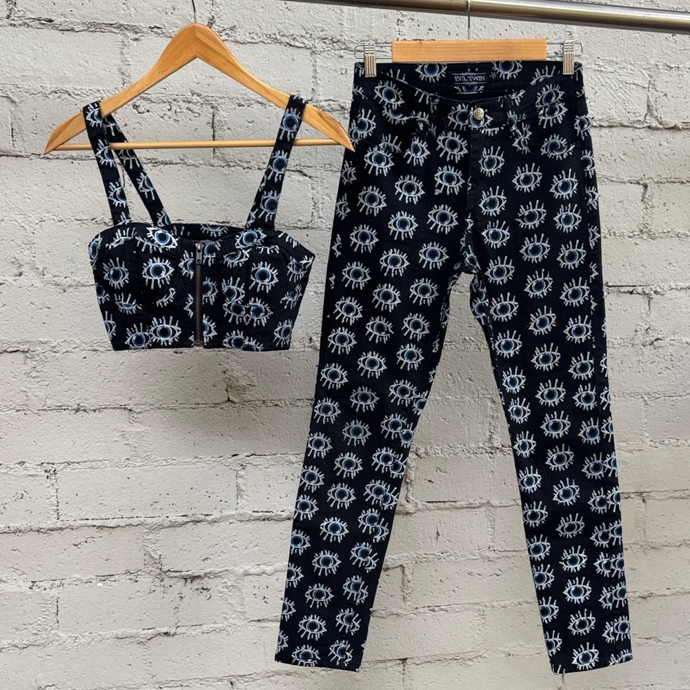 ✨RARE✨ Evil Twin Evil Eye Crop Top (Size XS) and Pants (Size S) Matching Set